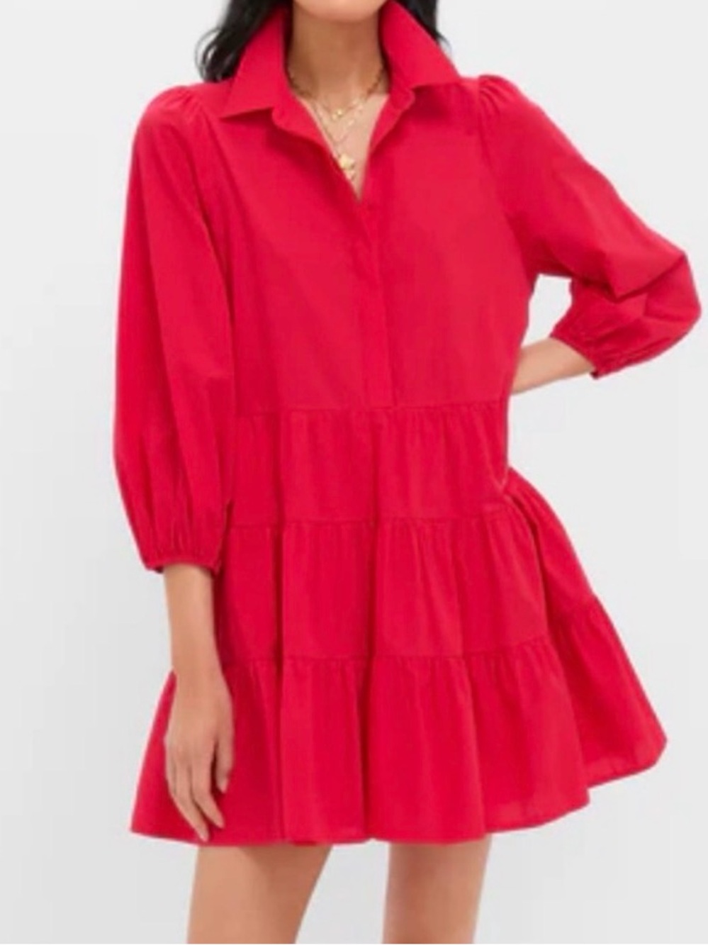Tuckernuck Pomander Place Red Tiered Collared Mini Dress